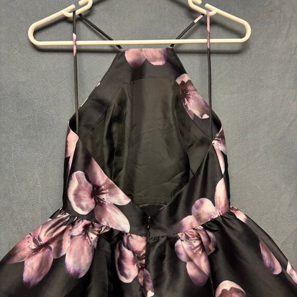 Lulu's Peplum Dress Floral Fairy Grunge Swing Black Purple Prom Y2K Formal Witch - Picture 10 of 12